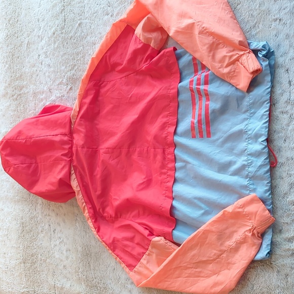Adidas Logo Windbreaker Color Block Red Peach Track Nylon Jacket Size M Vented - Picture 7 of 7